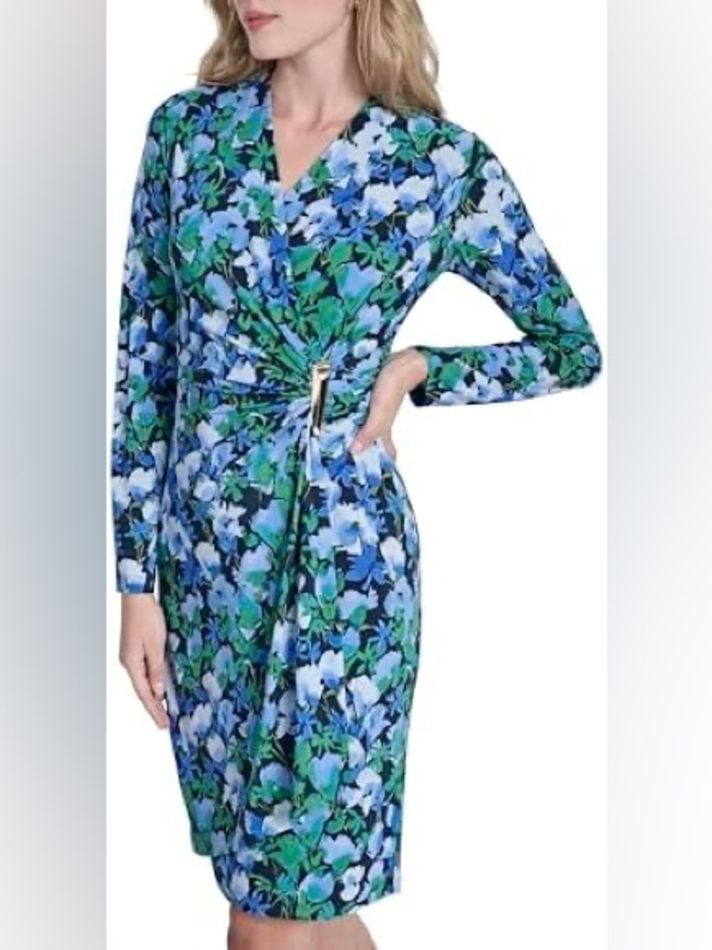 DKNY Blue Green Floral Midi Dress 8